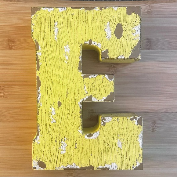 Make Market Other - LETTER “E”- Rustic Yellow and White Letter N Wall Decor